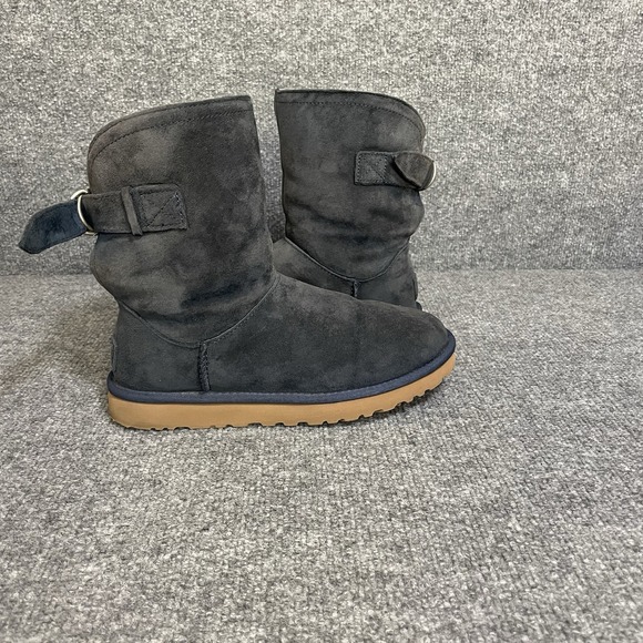 UGG Sheepskin Boots Remora Size 7 Navy Blue Suede Buckle Boots Warm Shoes - Picture 3 of 10